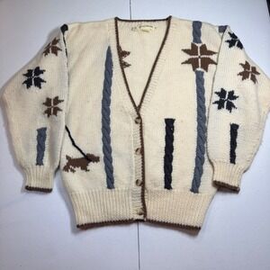 Vintage Grandma Core Dog Pure Wool Small Lynn Novak Hand Knit Cardigan Sweater